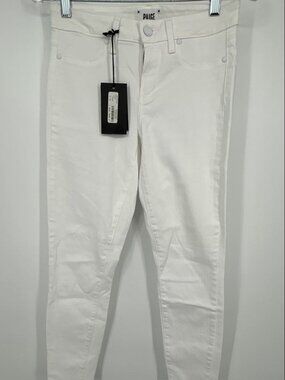 NWT Paige Womens White Verdugo Ankle Mid Rise Pockets Ultra Skinny Jeans Size 28